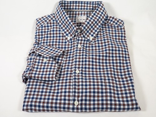 Brunello Cucinelli Blue and Red Textured Gingham 100% Cotton Shirt, XL, Italy - Picture 3 of 6