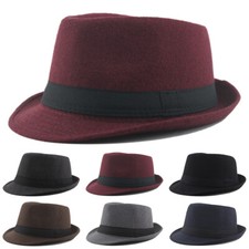 Mens Womens Classic Jazz Felt Hat Short Brim Fedora Trilby Panama Gangster Cap  