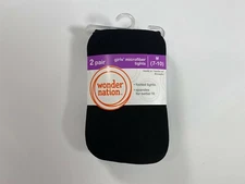 Wonder Nation Girls Black Microfiber Tights 2 Pair NEW! NWT