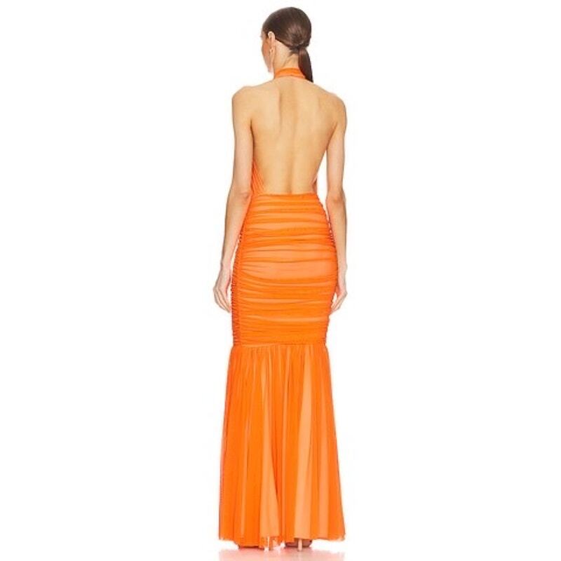 Norma Kamali Cross Halter Fishtail Gown - Neon Orange / Size S Norma Kamali Cross Halter Fishtail Gown - Neon Orange / Size S