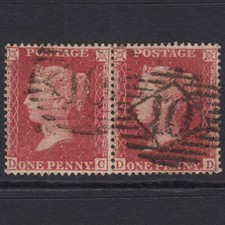 A34_25 GB QV 1857 1d ROSE-RED PLATE 60 SG36-C11 DC-DD FU PAIR LONDON IS 10