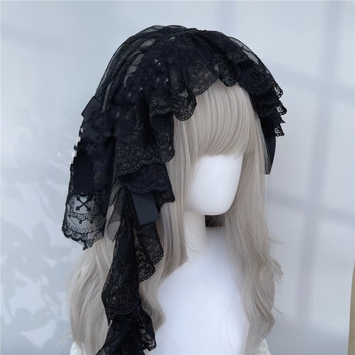 Women Gothic Lolita Head Covering Halloween Nun's Wimple for Dress Up Party - Picture 4 of 20