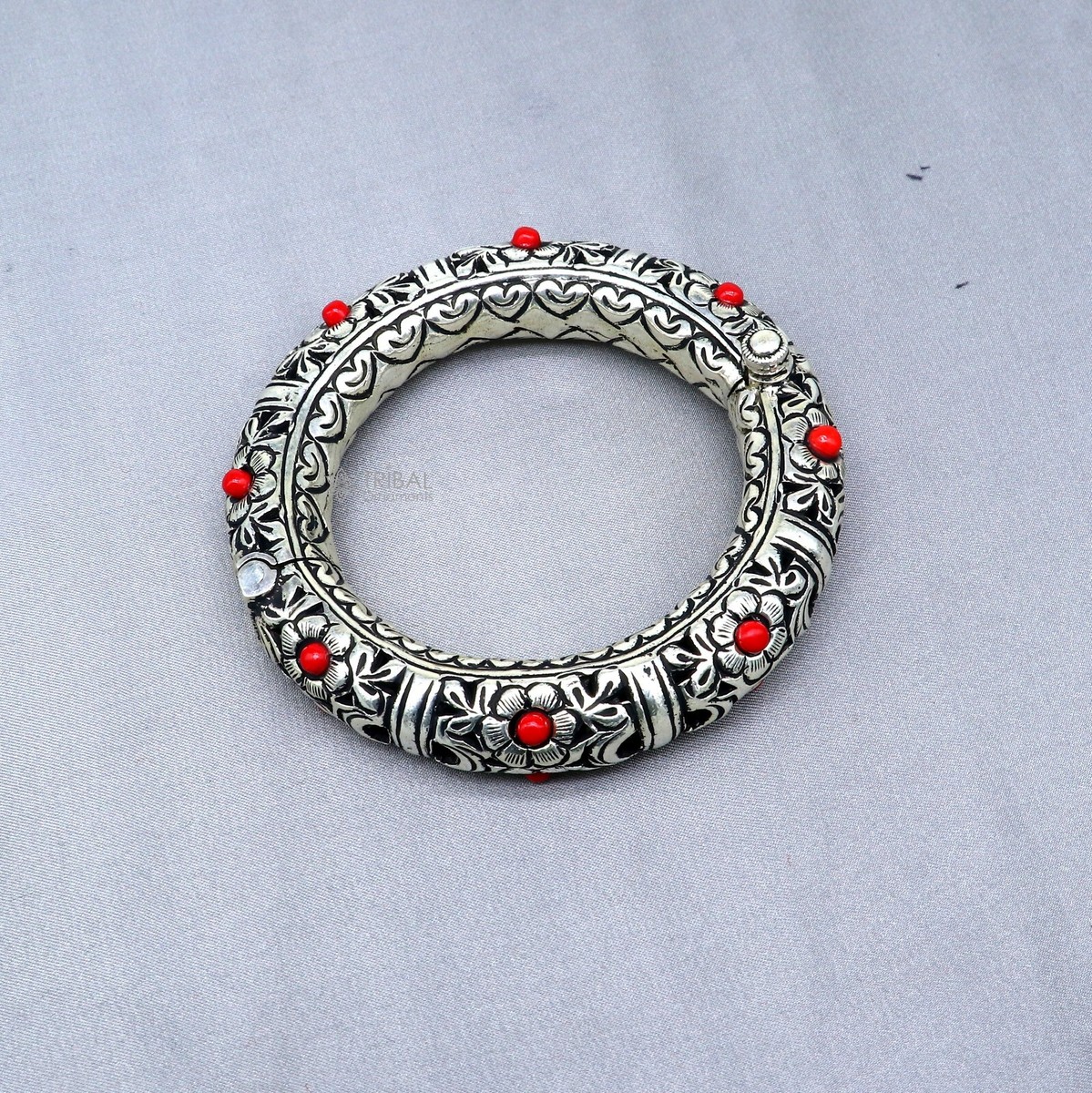 925 sterling silver handmade flower&chitai work design bangle