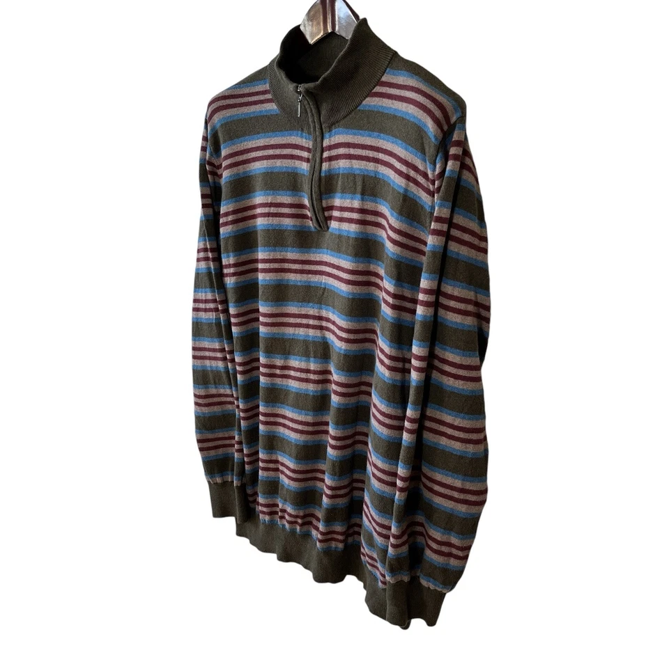 LL Bean Cashmere Blend 1/4 Zip Pullover Mens XL TALL Loden Green Striped Sweater - Image 3 of 4