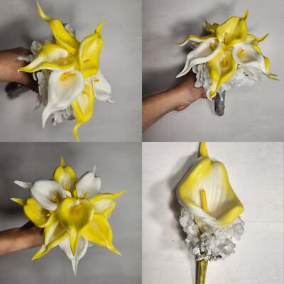 Yellow White Calla Lily Bridal Wedding Bouquet Accessories