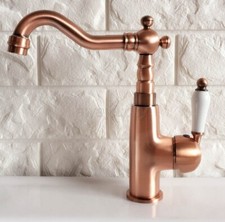 Red Copper Single Handle Hot Cold Water Mixer Taps Bathroom Deck Mounted Faucet