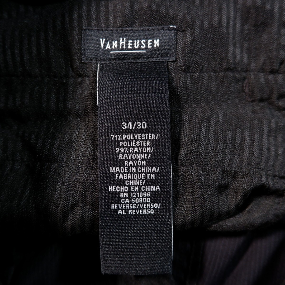 Van Heusen Black Striped Polyester Blend Flat Front Mens Dress