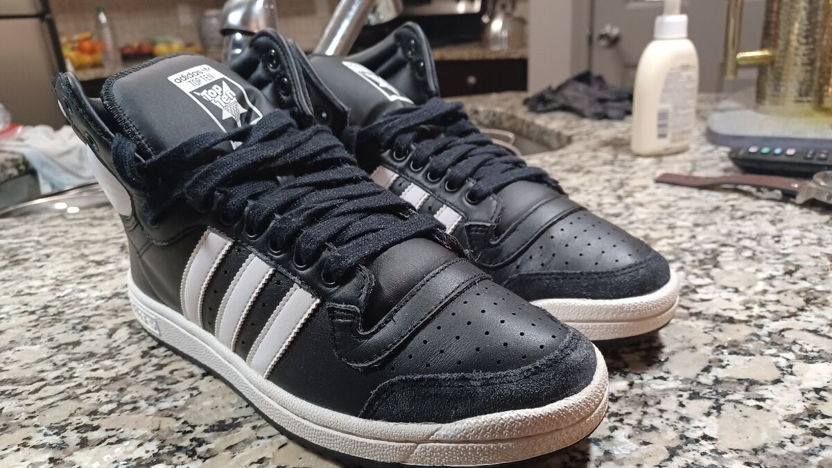 Adidas Top Ten Mens black Leather Hi Top Athletic sneaker Adidas Top Ten Mens black Leather Hi Top Athletic sneaker
