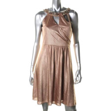 Adrianna Papell ~ Copper Jersey Sequins Cutout Flare Party Dress 12P NEW $130