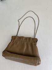 Vintage 60's ETRA Brown Leather Envelope Clutch Bag Gold Trim Purse Swinging