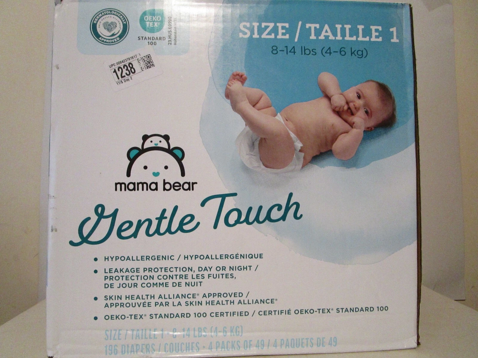 Mama Bear Gentle Touch Diapers Hypoallergenic Size 1 ~ 196 Count(4 packs of 49)
