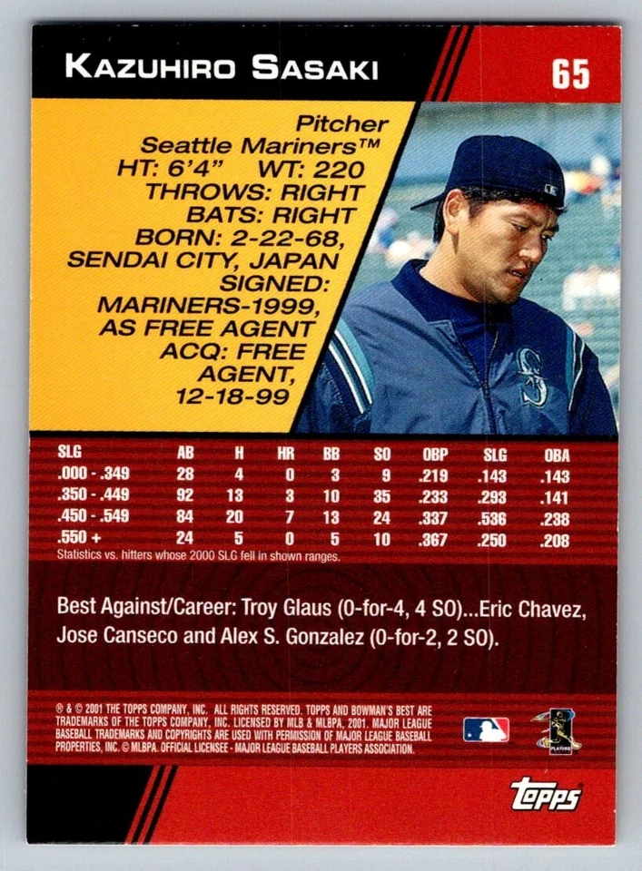 2001 Bowman's Best - Kazuhiro Sasaki #65 - Image 2 of 2