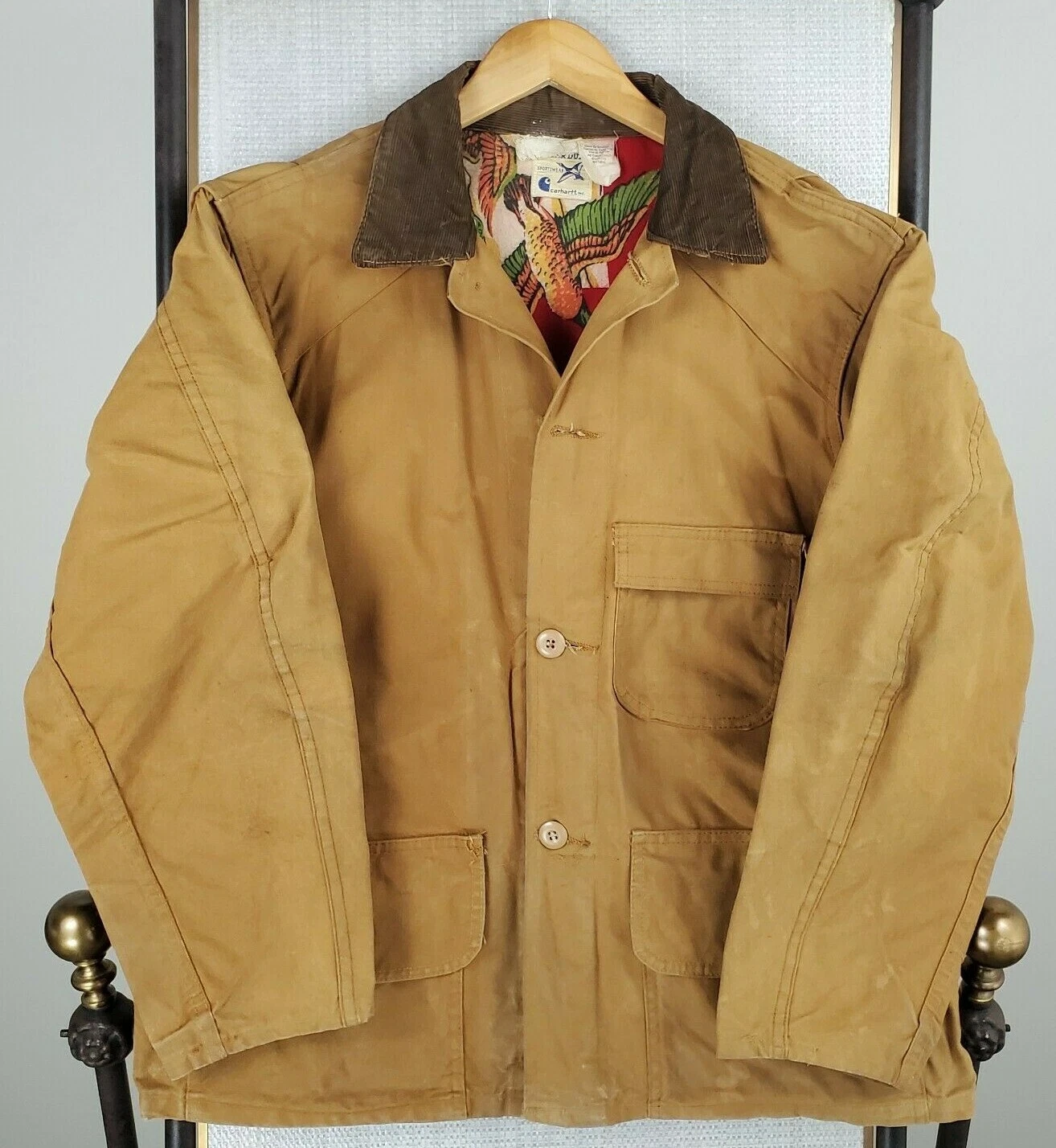 VTG CARHARTT SUPERDUX Size 44 Large Duck Lined Hunting Jacket Game Pouch