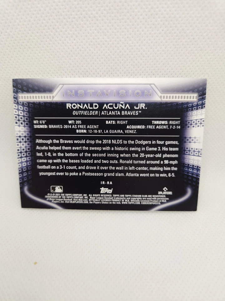 RARE 2021 Topps Stadium Club Ronald Acuna Jr Instavision Black #17/25 Braves - Image 3 of 3