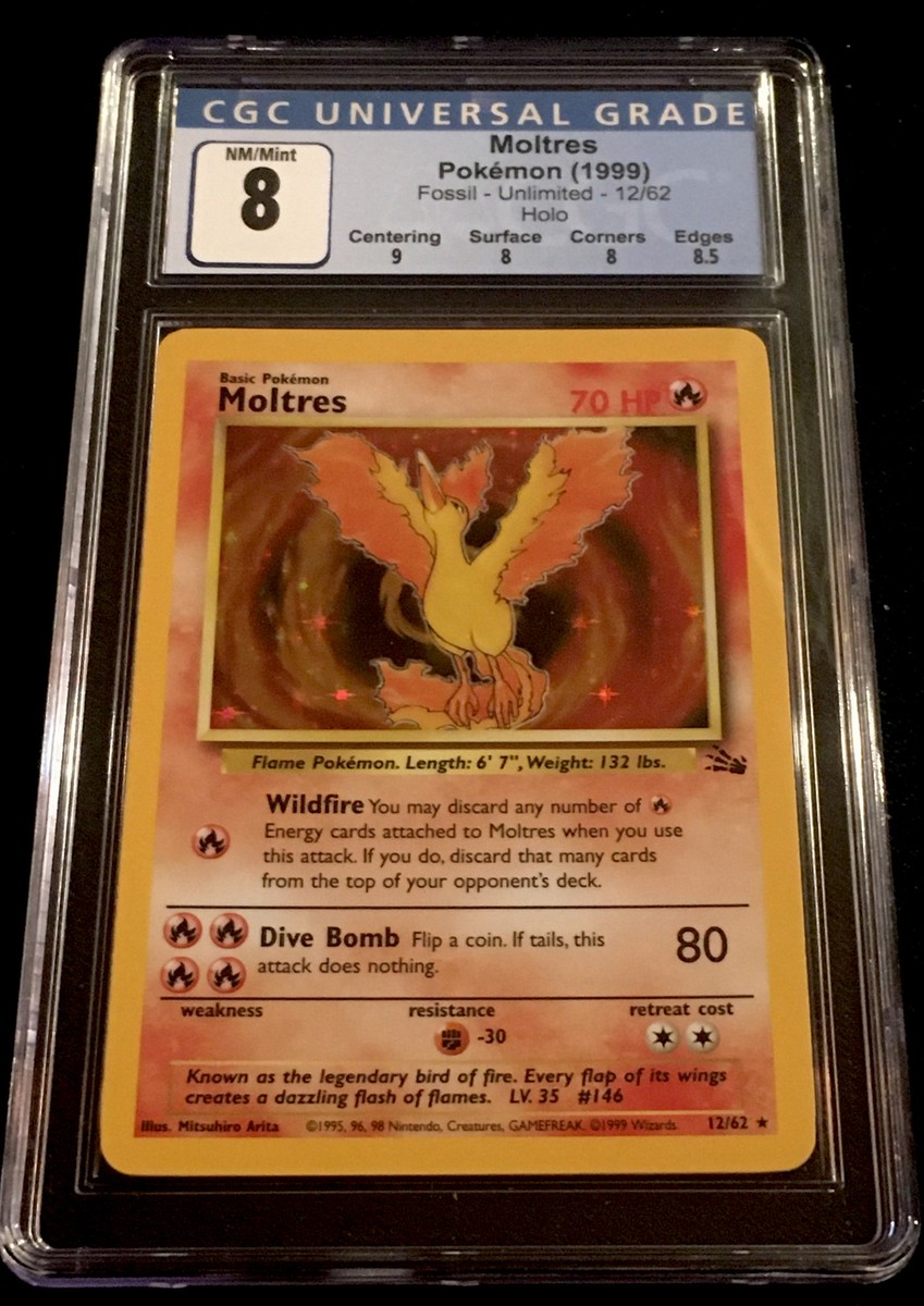 1999 POKEMON FOSSIL MOLTRES #12 HOLO-CGC 8 NM/MINT-NICE CENTERING