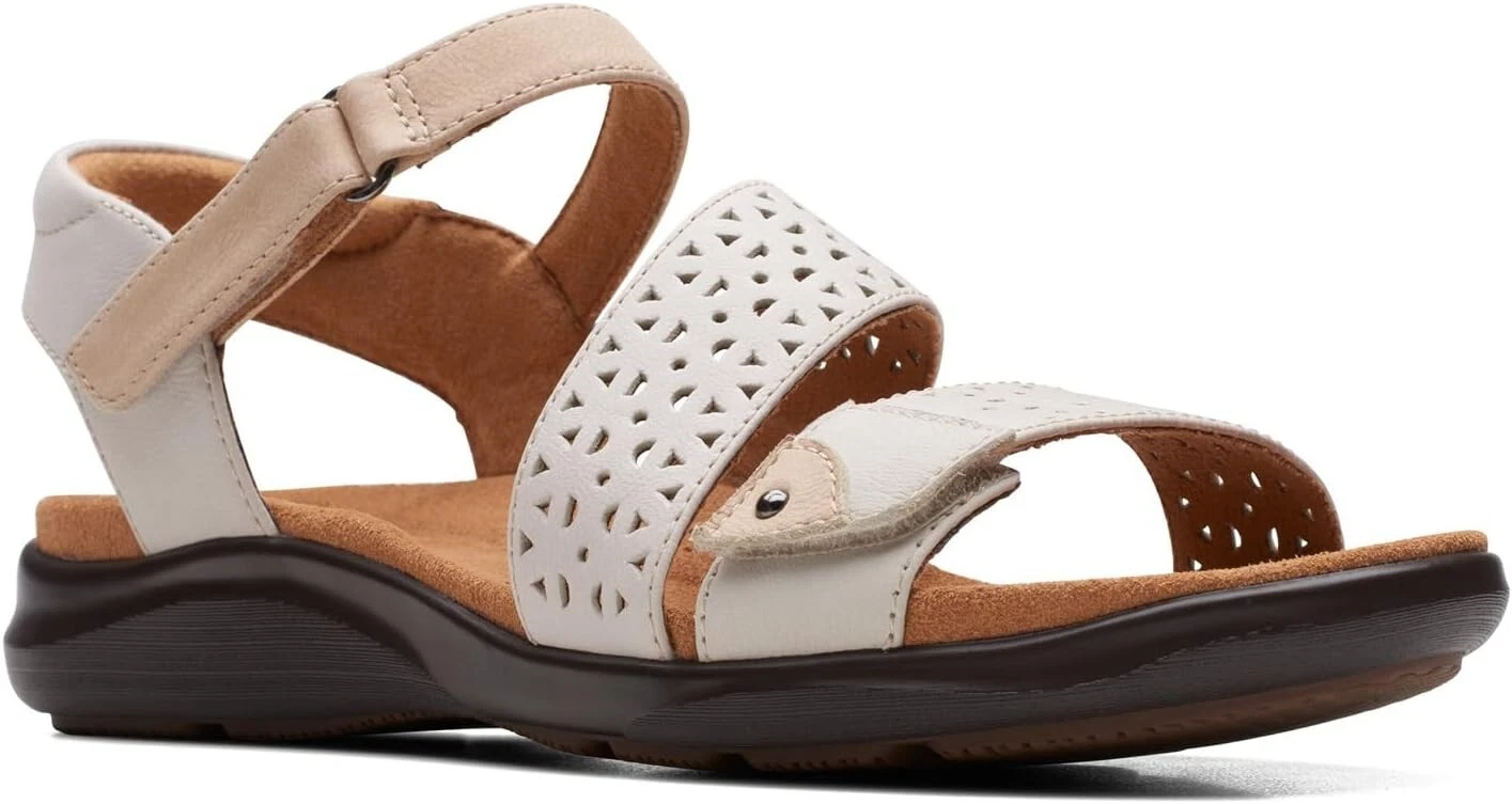 Sandali donna Clarks Kitly Way in pelle bianca 9 X Wide
