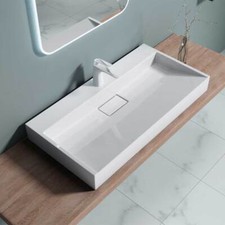 Bathroom Wash BasinVanity Stone Resin Wall Hung Countertop Sink + Plug 900x460mm