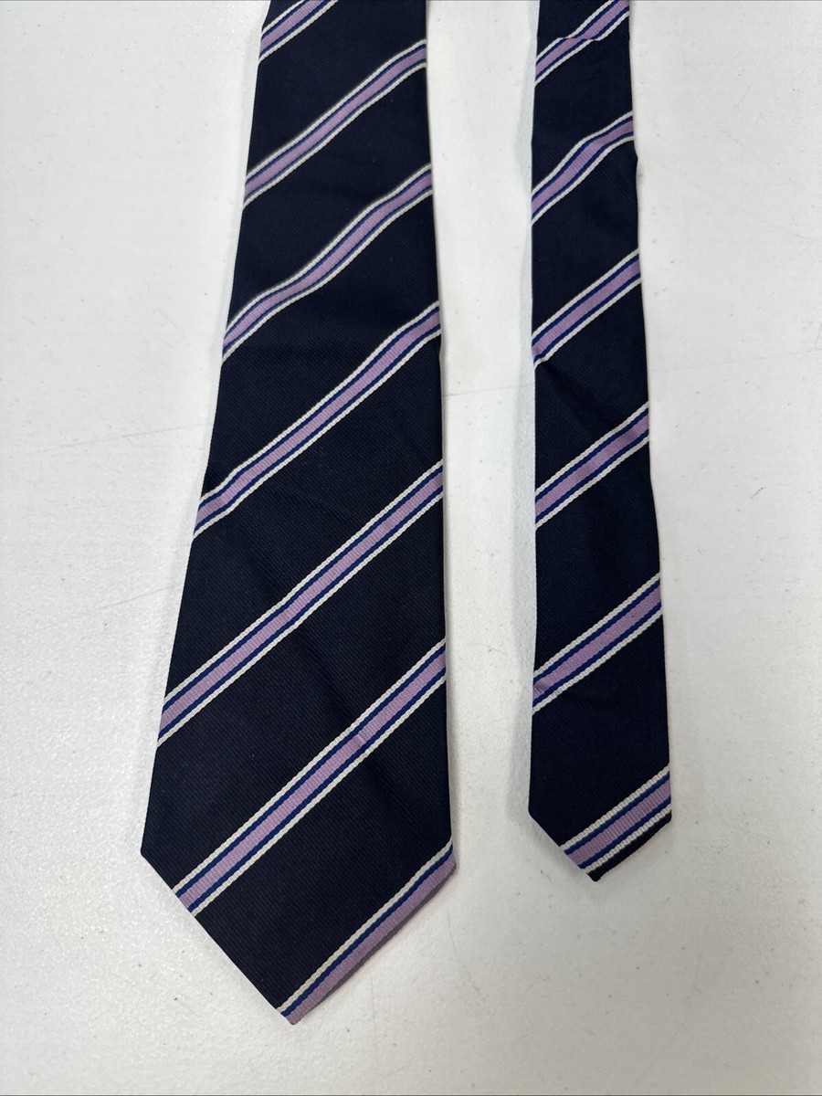 Turnbull & Asser England Men's Navy Blue Stripe Silk Neck