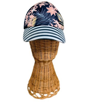 Roxy Womens Navy Blue White Floral Print Snapback Trucker Hat