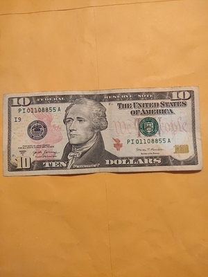 #ad Ten Dollar Bill with Double Digits Fancy Serial Number Binary $150.00