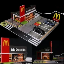 1/64 Diorama Diecast Garage Model LED Lighting Model Cars Display Case Scene US