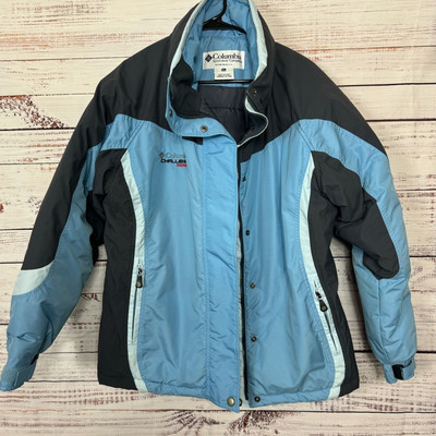 Columbia Challenge Series light blue hooded size xl Down Snow Jacket