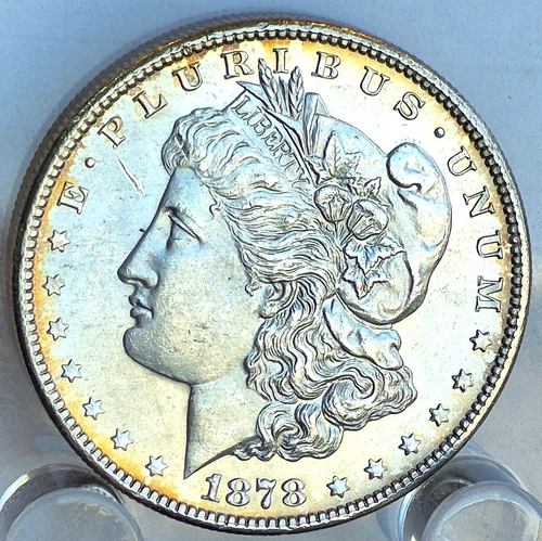 1878-S Morgan 90% Silver PL Strong MS Features Toned 7 Feathers 1st Year $1