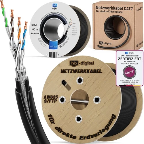 Cat 7 Erdkabel Outdoor Verlegekabel Innen-Außen Kabel Netzwerk LAN Datenkabel UV