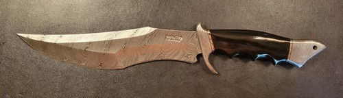 IMPACT CUTLERY CUSTOM DAMASCUS BOWIE KNIFE BULL HORN HANDLE- 2129