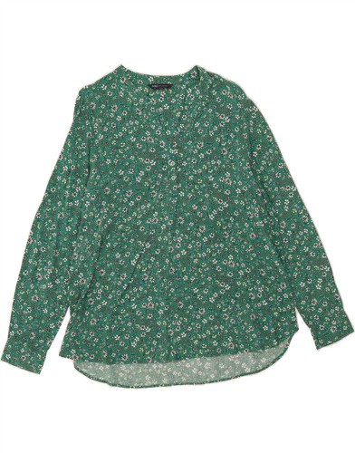 Marks & Spencer Damen Langarm Bluse Oberteil UK 16 Large grün Blumenmuster DL00
