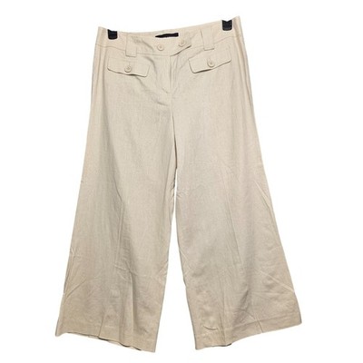 LARRY LEVINE Women's Beige Linen Blend Wide Leg Cropped Pants Size 10