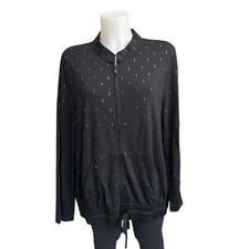 St. John Spa Black Full Zip Light Jacket w/ Pailettes Size Large Stretch