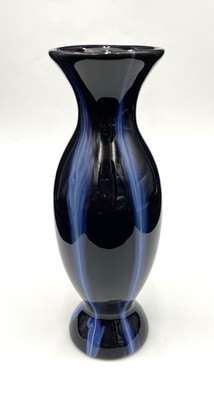 Vintage Huronia Pottery (Canada) Red Clay Vase, Navy w/Reflow Flame Drip Glaze