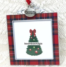 🎄2025 CHRISTMAS TREE ORNAMENT PHOTO PICTURE FRAME HOLIDAY TARTAN PLAID SQUARE