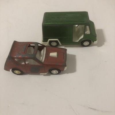 2- Vintage Tootsietoy Red Gremlin and 1970 Green Panel Truck Toy Car