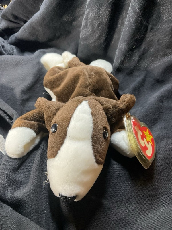 New 1997 TY Beanie Babies Bruno the Bull Terrier Dog Stuffed Plush Bean Bag