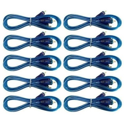 Absolute 10 Pack 15 Feet 2 CH RCA Interconnect Cable Wire for Marine, Car