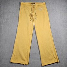 American Eagle Y2K Sweatpants Womens Medium Fleece Low Rise Yellow Mallcore