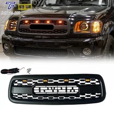 For 2001-2004 Sequoia Front Grille Upper Mesh Grill W/4 LED Lights Matte Black