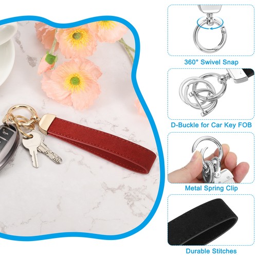 1 Pcs Leather Wristlet Keychain with Key Ring and D Ring Silver/Black - Foto 3 di 5