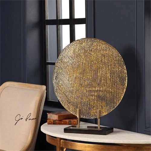 Uttermost Layan Coastal Marble and Steel Art Glass Charger in Gold/Black - Picture 5 of 5