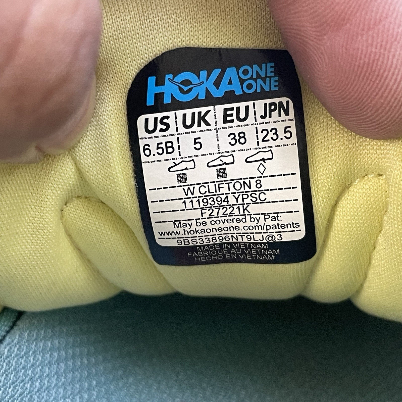 HOKA One Clifton 8 Yellow  Walking Comfort Athletic Shoes Women’s Sz 6.5 B thumbnail 9