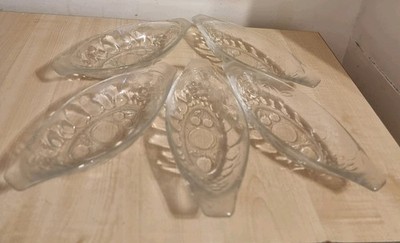 5er Set Vintage Luminarc France Glas Banane Split Boote Obst geprägt Geschirr