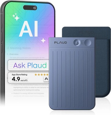 Plaud Note AI Voice Recorder Smart Meeting Assistant Black  w/ Cable & Sleeve