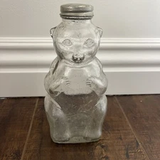 Vintage Snow Crest Beverages Glass Syrup Bear Bank Bottle Salem Mass 7” With Cap