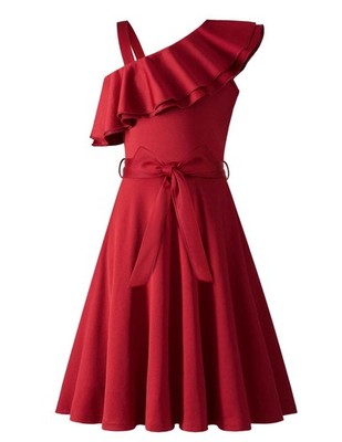 Girls dresses one shoulder children's dresses summer festive dress ruffle collar...