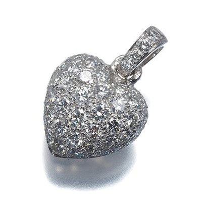 Auth Cartier Pendant Diamond Heart Paved 18K 750 White Gold