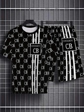 Men's printed short-sleeved T-shirt  shorts set, leisure sports outdoor