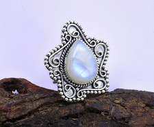 Moonstone Ring 925 Sterling Silver Teardrop Boho Statement Jewelry Gift