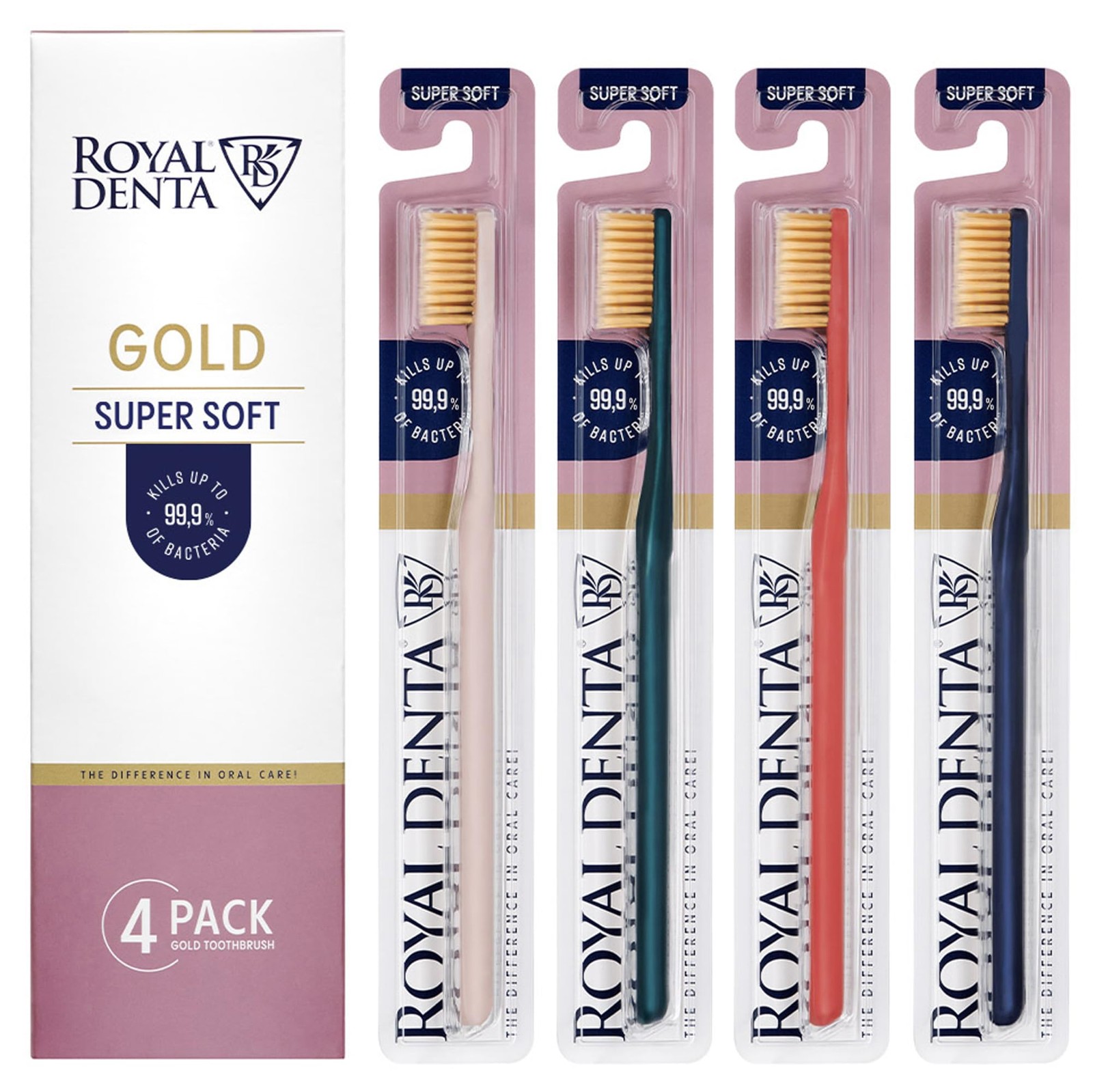 Brosses à dents extra souples Gold lot de 4 pour hygiène des gencives sensibles